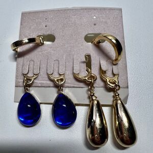 Vtg Agatha Paris Interchangeable Clip On Hoop Earrings Set Multi Charm Blue Gold